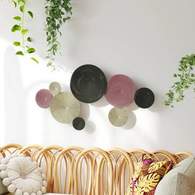 HOMCOM Artă Murală cu 8 Discuri 3D și Accesorii de Montare Incluse, Decorații Metalice de Perete, 110x7x58 cm, Bronz, Portocaliu și Galben | Aosom Romania