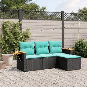 vidaXL Set mobilier de grădină cu perne, 4 piese, negru, poliratan