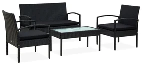 45788 vidaXL Set mobilier de grădină cu perne, 4 piese, negru, poliratan