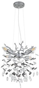 Candelabru metal argintiu mat, cristale de sticla QUEENA