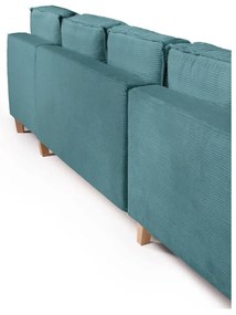 Colțar turcoaz extensibil cu tapițerie din catifea reiată (cu colț pe partea stângă /în formă de "U") Tori – Bonami Selection