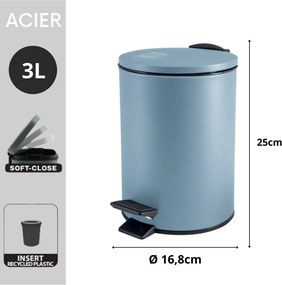 Coș de gunoi albastru deschis cu pedală din oțel 3 l Adelar – Spirella