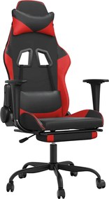 vidaXL Scaun de gaming cu masaj/suport picioare, negru/roșu, piele eco