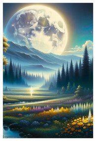Tablou natură nocturnă liniștită cu râu