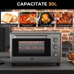 HOMCOM Mini Cuptor Electric cu Convectie 30L pentru Bucătărie Blat Temperatură Ajustabilă 1600W Accesorii Incluse | Aosom Romania