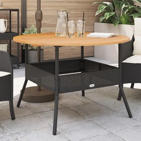 vidaXL Masă grădină, blat din lemn acacia, negru, Ø110x71 cm poliratan