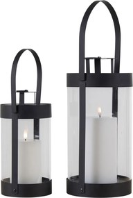 Lanterne decorative Bondi, oțel / sticlă, negru, set de 2
