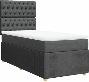 vidaXL Pat box spring cu saltea, gri închis, 90x190 cm, textil