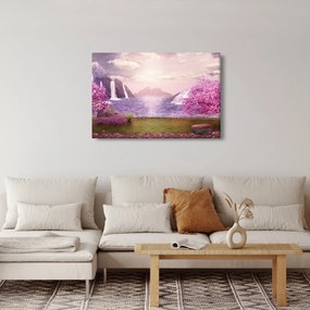 Tablou cu pomi roz cu lac (90x60 cm)