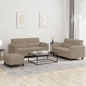 vidaXL Set de canapele cu perne, 3 piese, gri taupe, microfibră