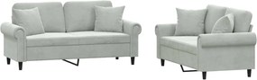vidaXL Set canapea cu perne, 2 piese, gri deschis, catifea