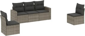 vidaXL Set canapea de grădină cu perne, 5 piese, gri, poliratan