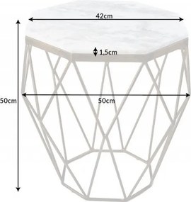 Masuta laterala design minimalist Diamond 50cm, marmura alba