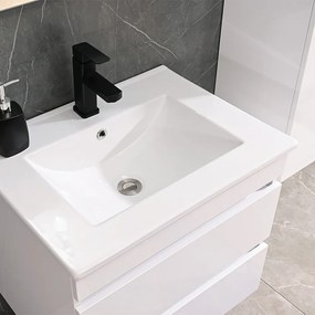 Mască de baie Cube 60 cu chiuvetă ceramică, 2 sertare, vopsită în alb lucios