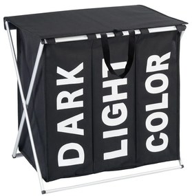 Coș mare de rufe blocabil TRIO TOP BLACK 118 l, 3 compartimente pentru haine murdare, WENKO
