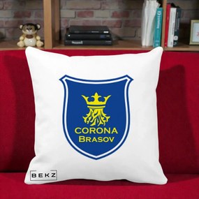 Perna Personalizata Corona Brasov Fotbal, 40x40 cm, Alba Mata, Husa Detasabila, Perna Inclusa, BEKZ®
