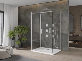 Mexen Omega-3S cabina de duș cu 3 pereți, culisantă 100x80 cm, transparentă, crom + cădiță Flat - 825-100-080-01-00-3s-4010