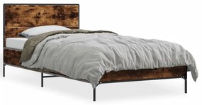 845559 vidaXL Cadru de pat, stejar fumuriu, 75x190cm, lemn prelucrat și metal