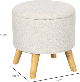 HOMCOM Pouf rotund suport pentru picioare, taburet cu spațiu de depozitare, picioare din lemn, design modern, crem | Aosom Romania