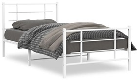 355624 vidaXL Cadru de pat metalic cu tăblie de cap/picioare, alb, 107x203 cm