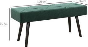 HOMCOM Bancă pentru Capătul Patului, Bancă cu Picioare din Oțel și Țesătură cu Efect de Catifea, 100x36x45 cm, Verde | Aosom Romania