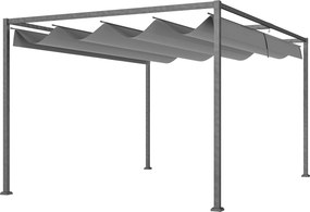 Outsunny Pergolă Gazebo 4x3 m cu Acoperiș Retractabil, Orificii de Drenaj, Țepușe și Șuruburi, Pergolă pentru Grădină din Poliester și Metal, Gri Închis | Aosom Romania