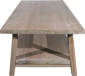 Măsuță de cafea dreptunghiulară din lemn reciclat, natur, cu raft și picioare înclinate, finisaj mat, 40 x 120 x 60 cm, „Anatole”