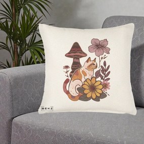Perna Decorativa Pisica Vintage Florala Boho, 40x40 cm, Crem Reliefat, Husa Detasabila, Perna Inclusa, BEKZ®