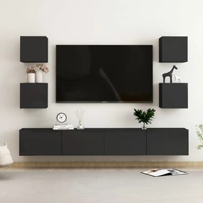 Set dulapuri TV, 6 piese, negru extralucios, PAL 1, negru foarte lucios, 100 x 30 x 30 cm