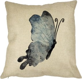 Perna Decorativa Fluture 2, Blue and Black, 40x40 cm, Crem, Husa Detasabila, Perna Inclusa, BEKZ®