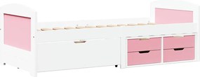 vidaXL Pat de zi cu 5 sertare fără saltea „IRUN” alb și roz 90x200 cm