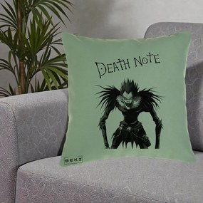 Perna Personalizata Death Note Ryuk Shinigami Alb-Negru, 40x40 cm, Verde, Husa Detasabila, Perna Inclusa, BEKZ®