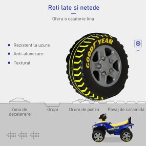 HOMCOM Quad Jucărie Licențiat GOODYEAR pentru Copii 18-36 Luni, cu Efecte Luminoase și Sonore, Albastru și Galben | Aosom Romania