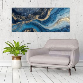 Tablou - Marmură abstractă albastru-aurie (120x50 cm)