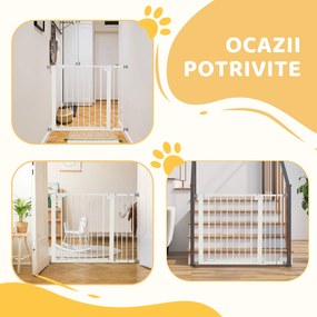 PawHut Poartă pentru Câini de Talie Mică și Medie cu Dublă Încuietoare și Închidere Automată, 76-103x4.2x77 cm, Alb | Aosom Romania