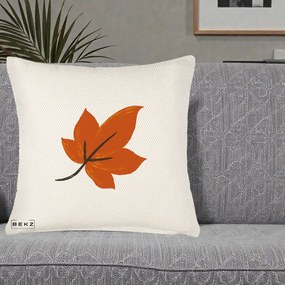 Perna Decorativa Frunza de Toamna Portocalie, 40x40 cm, Crem Reliefat, Husa Detasabila, Perna Inclusa, BEKZ®