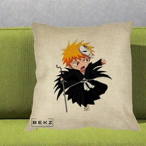 Perna Personalizata Bleach Ichigo Chibi cu Masca, 40x40 cm, Crem, Husa Detasabila, Perna Inclusa, BEKZ®