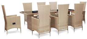vidaXL Set mobilier de exterior cu perne, 9 piese, bej, poliratan