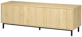 HOMCOM Mobilier banc TV, banc TV până la 65 de inci, 3 dulapuri, 2 orificii pentru cabluri, cu rafturi reglabile - dim. 150L x 40D x 51H cm | Aosom Romania