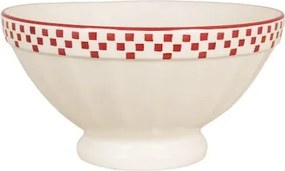 Bol din ceramică artizanală, natur, cu motive geometrice pictate manual roșu și bordură decorativă, 23×12 cm, „Marion"