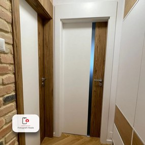 Usa de interior PORTA DUO din pal tubular si insertii de furnir natural - Model 4.A 95-140 mm, Alb / Stejar