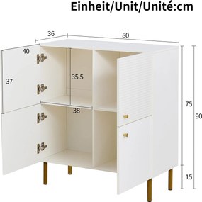Bufet modern din MDF, spațiu de depozitare versatil pentru living, dormitor și hol, 80x36x90 cm, Alb