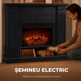 HOMCOM Șemineu electric de podea/încastrat, cu ramă și raft pentru TV 55 inch, 1800W, efect flacără 3D, timer, negru | Aosom Romania