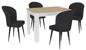 Set haaus Zeta, Lemn Natural/Alb, 4 Scaune, Negre, 102 x 69 x 75 cm