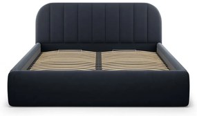 Pat matrimonial albastru închis tapițat cu spațiu de depozitare cu somieră 180x200 cm Juno – Windsor &amp; Co Sofas