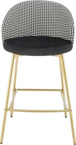 Scaun bar H113, negru/gri/auriu, stofa catifelata/otel, 47x55x85 cm