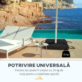 Outsunny Set 2 Baze pentru Umbrelă cu Sac Reîncărcabil cu 50 kg de Nisip, Mânere și Lopată, 50x25x18 cm, Negru | Aosom Romania