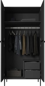 Dulap Nicole 100 cm dormitor cu două sertare - negru mat / picioare negre