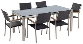 Set de masă pentru grădină Grosso (negru) (blat din sticlă 180x90 cm) (scaune din ratan) (sticlă). 1011749