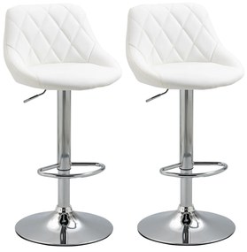 HOMCOM Set 2 Scaune Bar Pivotante Moderne, Reglabile, pentru bucătării și baruri,din Piele PU,Albă | Aosom Romania